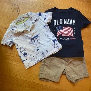 Old Navy tee & shorts, Carters collared shirt